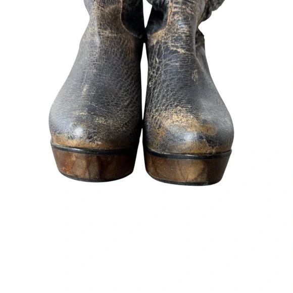 Bed Stu Bruges Distressed Knit Wedge Leather Bootie 6.5 - Picture 6 of 12